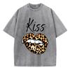 LeopardPrint Lips Kiss Prints Washed T Shirt Women Cotton Streetwear Distressed ONeck Comfortable Tops Summer Womans Clothes