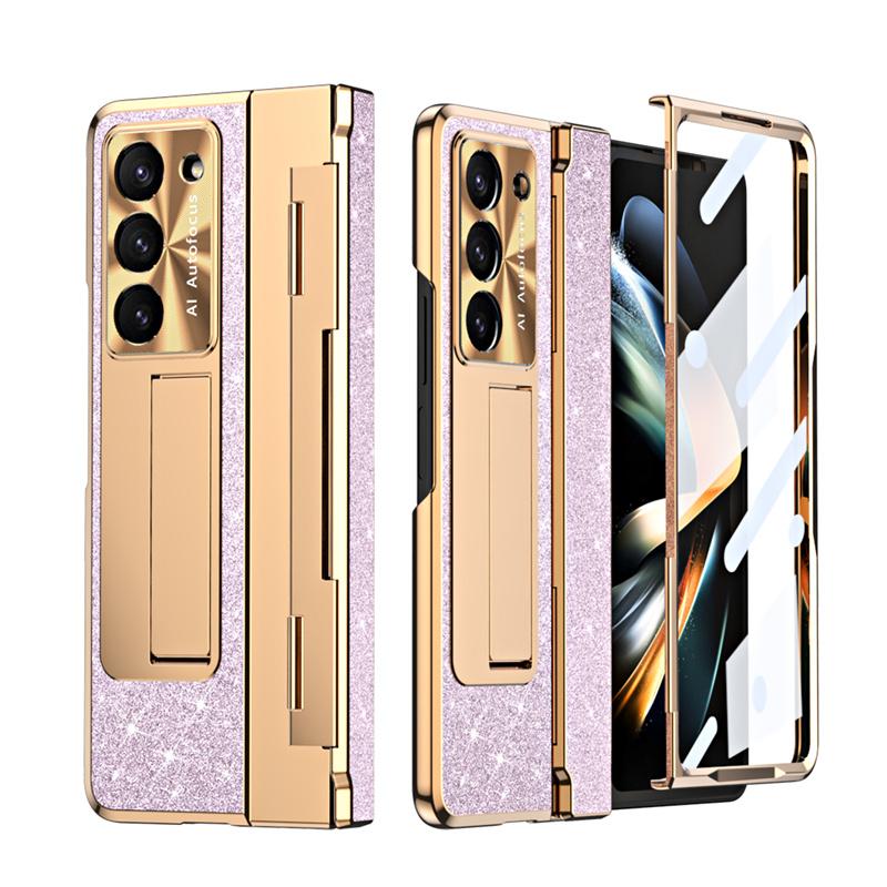 

For For Samsung Galaxy Z Fold 7 6 5 4 3 5G Sparkle Magnetic Plating Hinge Phone Case Screen Protect Film Wireless Charge Shock Cover For Galaxy Z Fold7