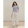 INMAN Striped Mesh Hollow Out Short Sleeve Knit Top