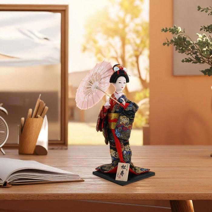 TEHAUX Japanese Doll Japanese Souvenir Japanese Kimono Doll Geisha Doll Model 30cm Decorative Matsuju Black 31x17x17CM