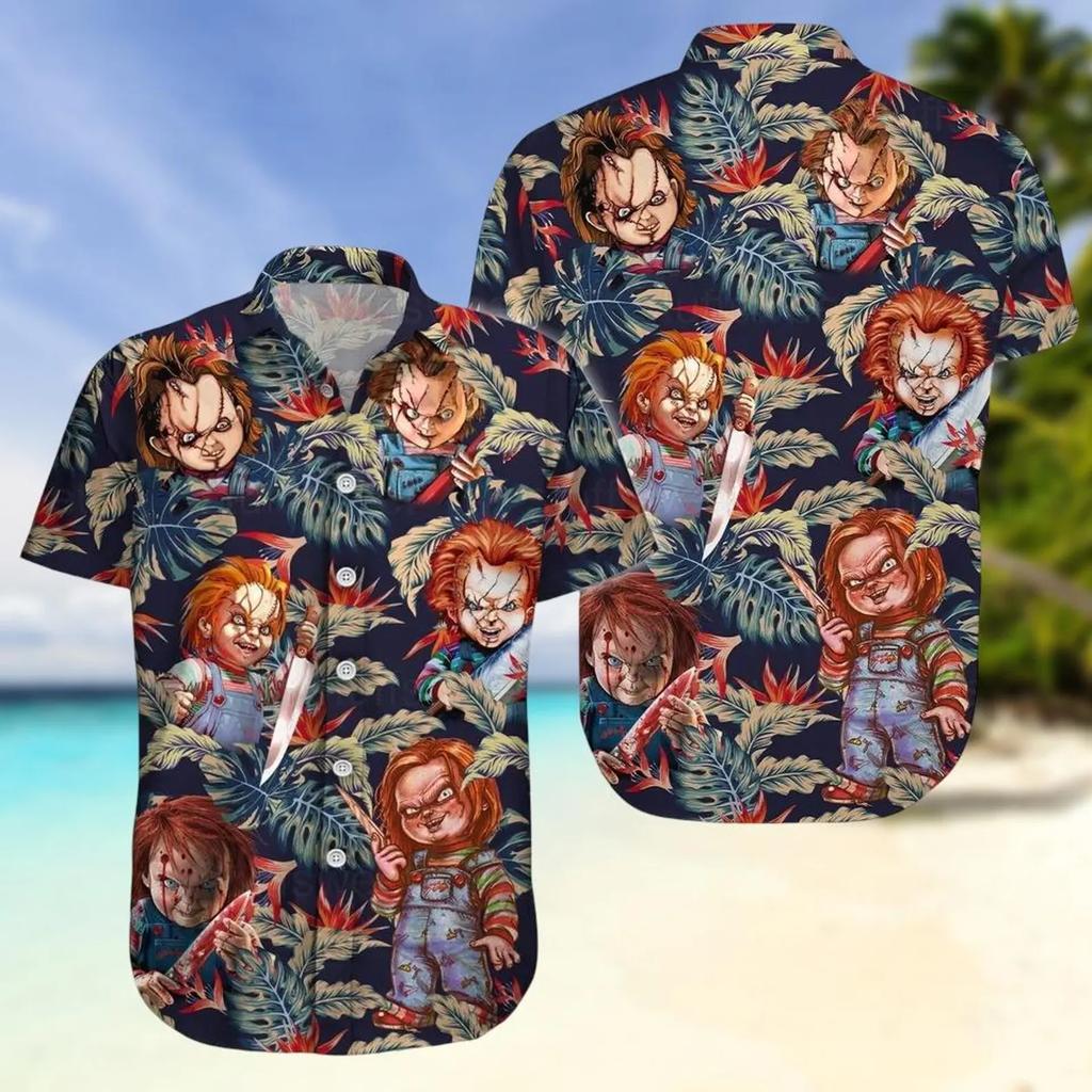 2025 Hawaiian Shirts Halloween Chucky Killer 3d Print Shirts Men Women Fashion Beach Shirt Child's Play Horror Blouses Unisex
