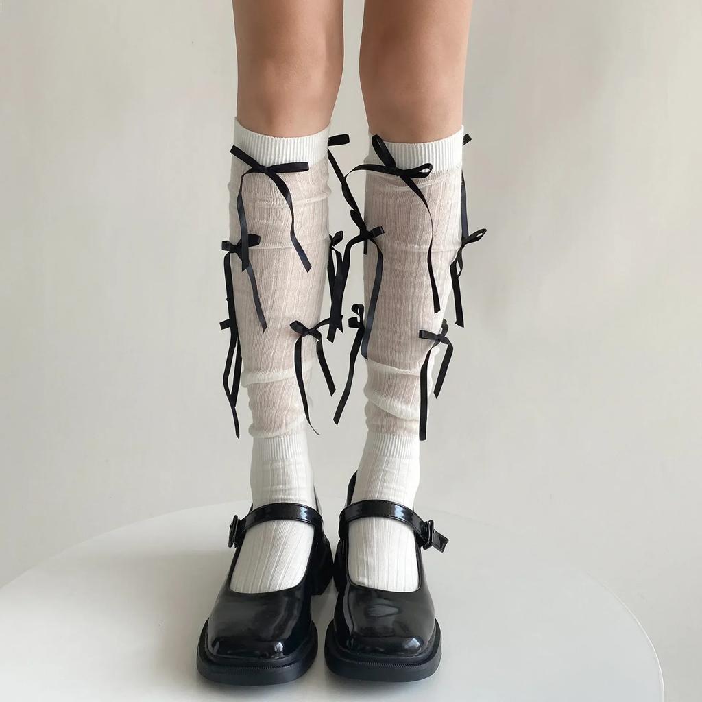 New Kawaii Bowknot Knee High Socks Thigh High Stockings Cute Long Socks Stockings Women Lolita Jk Japanese Style Thigh High Sock