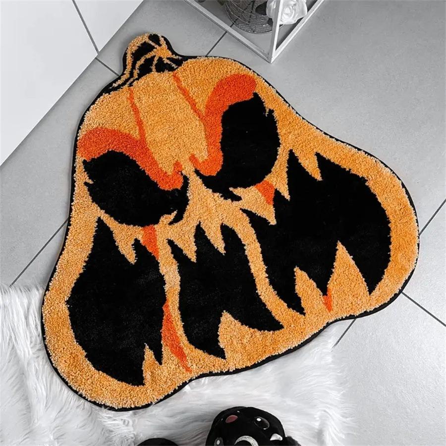 Halloween Pumpkin Plush Rugs Imitation Cashmere Soft Orange Home Carpet Autumn Decoration The Ghost Spider Web Skull Mat
