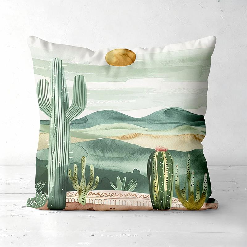Cactus And Mountain Patterned Decorative Throw Pillows Polyester Pillowcase, Sofa Decorative Cushion Cov Headboard Pillow