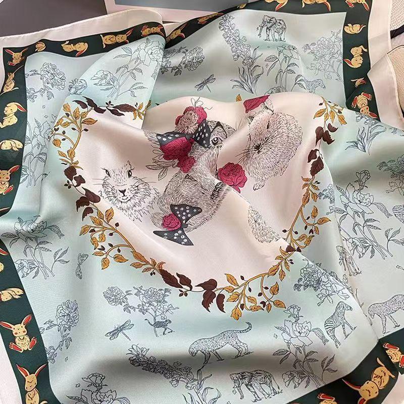 Elegant Square Silk Scarf Flower Pattern Handbag Wraps Head Handkerchief 70*70Cm Double Sides Neckerchief Women