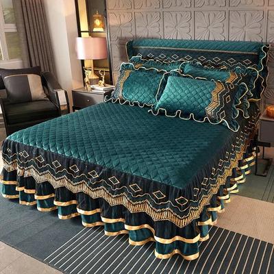 Colcha de veludo cristal de luxo inverno acolchoada espessa tamanho king queen flanela saia de cama não incluindo fronha
