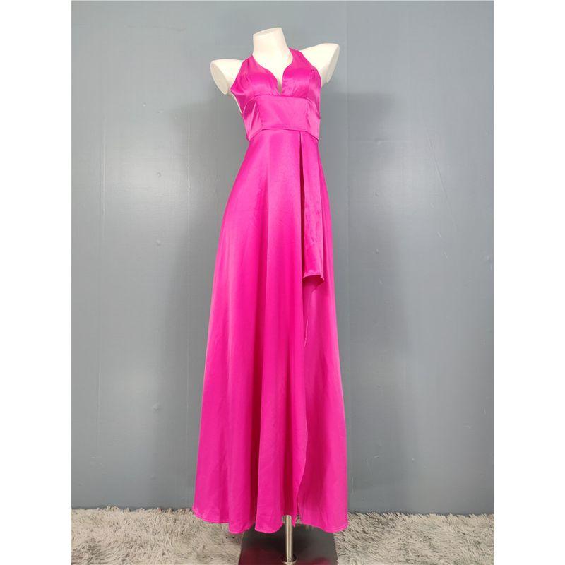 Export Single Summer New Arrival High Quality Smooth Fabric Bright Rose Red Elegant Adult Lady Like Woman Sexy V-neck Dress