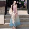 French Romantic Beach Vacation Dopamine Gradient Color-Block Dress for Women, New Summer Stunning Slip Dress