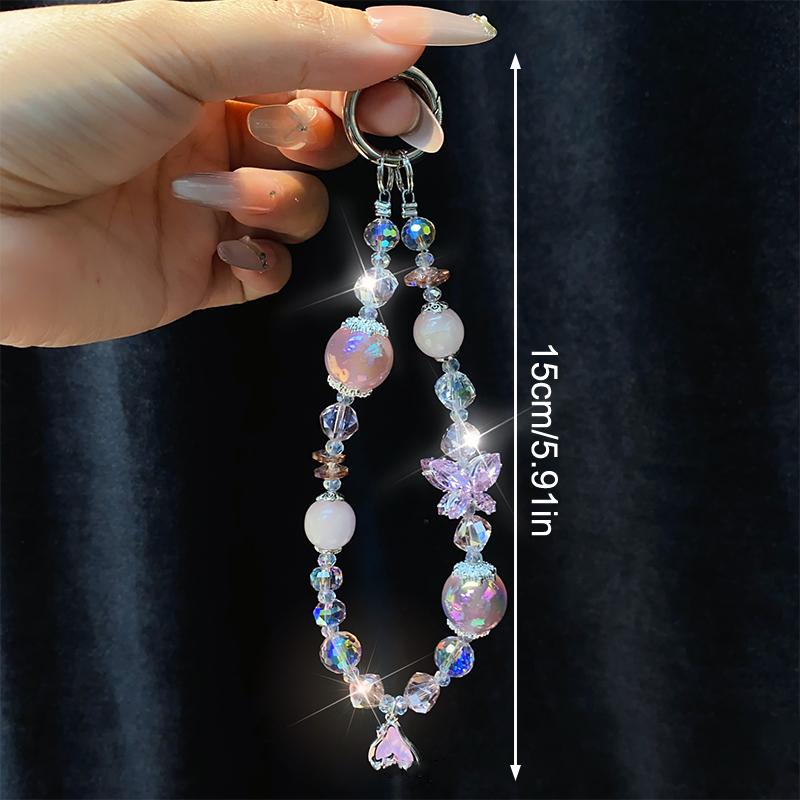 Ins Style Mermaid Pendant Beaded Phone Charm Y2K  Butterfly Phone Chain Anti Lost Wrist Lanyard Keychain Gifts