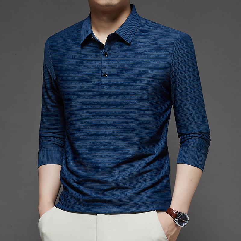 Spring Autumn Men's Business Casual Polos Long Sleeve Fashion Turn Down Collar Polo Shirts Man