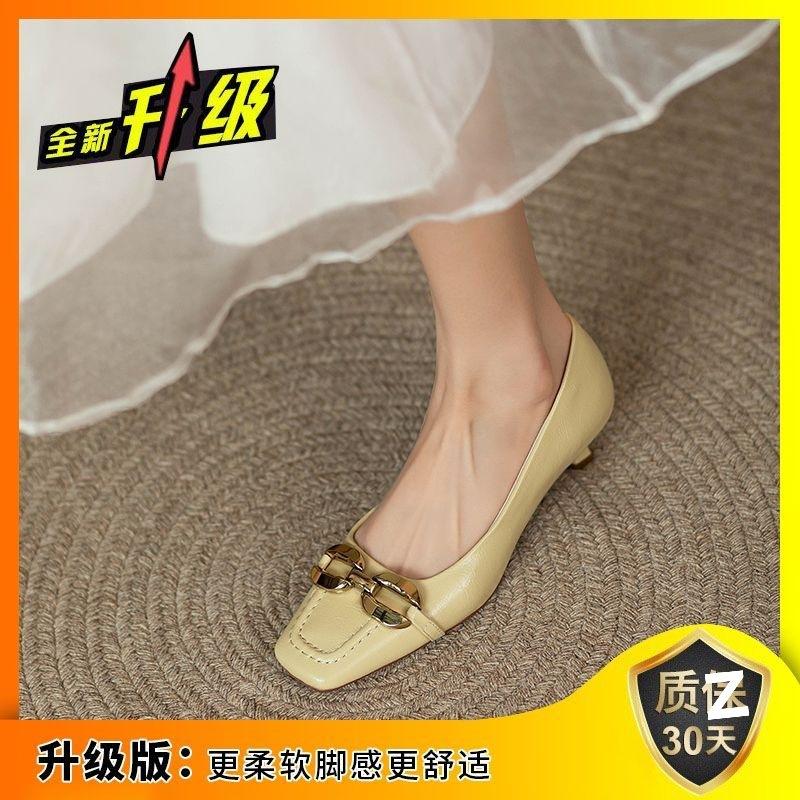 Medium heel square head small heel single shoes women's spring gentle shallow mouth high heel women's shoes