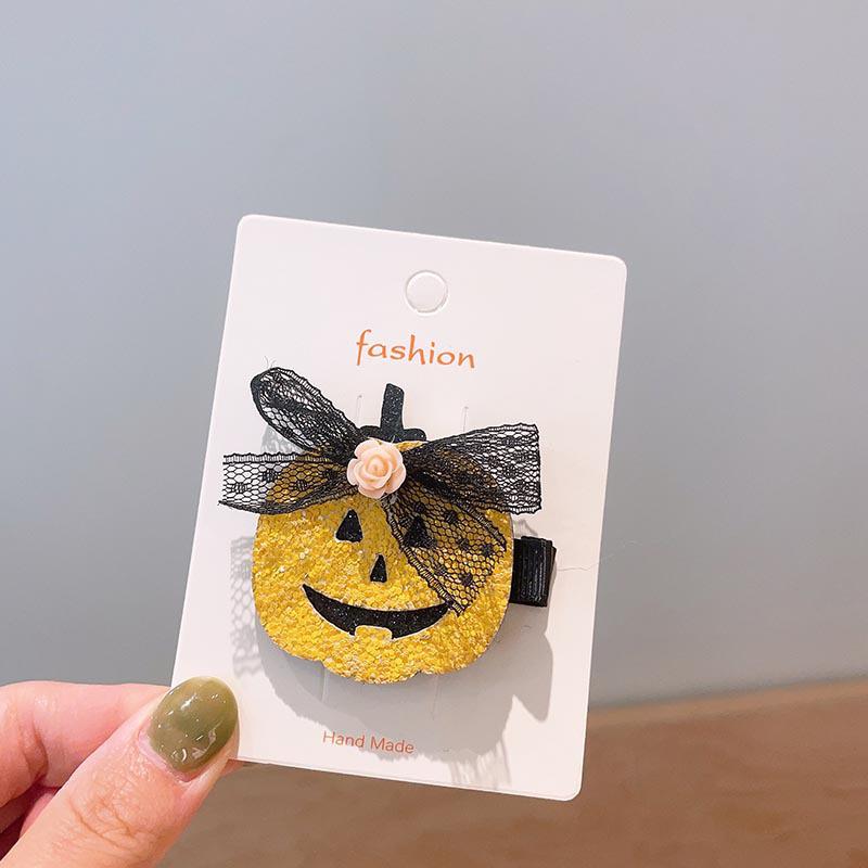 Handmade Halloween Hair Clips for Kids: Pumpkin, Ghost, Black Bat Bow, Party Accessories