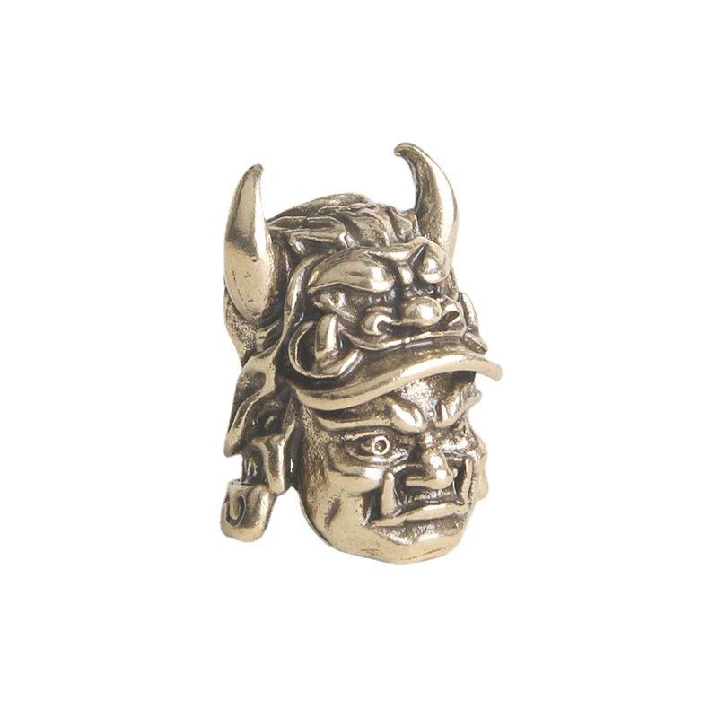 Vintage Brass Samurai Helmet Pendant - Three-Way DIY Accessory with Knife Design, Wallet Button, and Personality Bronze Ware