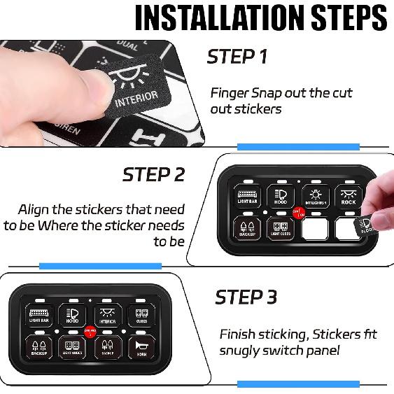 120PCS Car Switch Panel Sticker, Switch Label Decal Kit for Switch Panel AR-800, BA80, GA80, GB80, BB80, BC60, GC60, Vehicle Dashboard Text Sticker