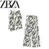 Jnleaog Autumn New Women's Clothing Fashion Style Design Print Pique Hanging Collar Top and Trousers Suit