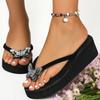 Fashion Fashion Crystal Butterfly Flip Flops Women 2025 Summer Wedges Clip Toe Beach Sandals Woman Lightweight Thick Bottom Slippers 42