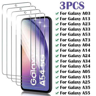Lot de 3 protections d'écran en verre trempé pour Samsung Galaxy A54, A14, A34, A24, A04, A53, A13, A33, A73, A23, A03S, A15, A35, A55
