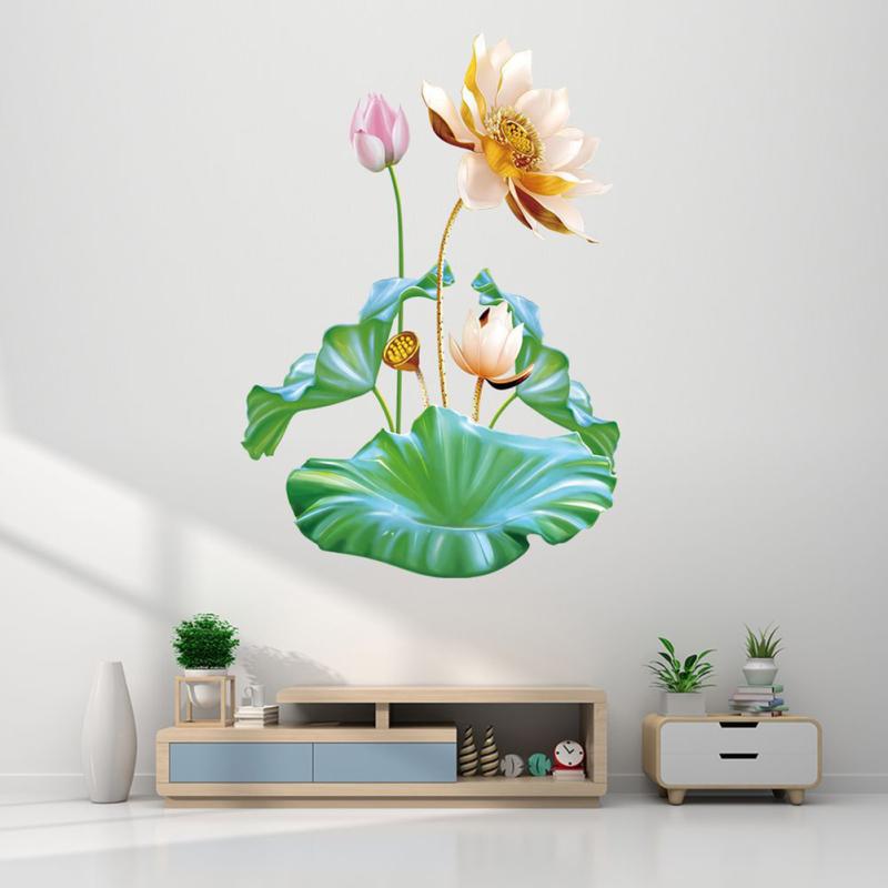 2pcs Lotus Flower Wall Stickers Waterproof Wall Decal Wallpaper For Living Room Bedroom Decoration