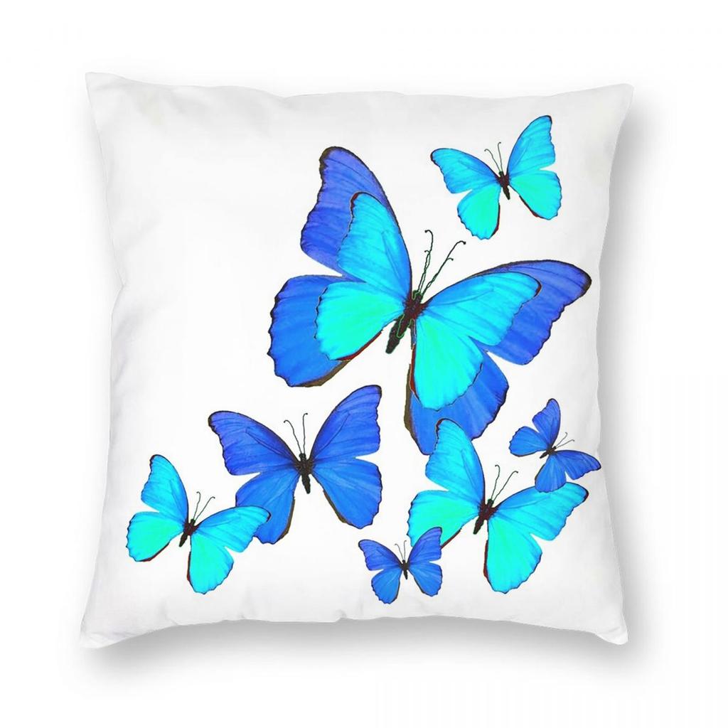 Blue Dancing Butterfly Square Pillowcase Pillow Cover Cushion Throw Pillow for Home Sofa Living Room