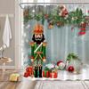 Funny Nutcracker Christmas Shower Curtain With Green Pine Twig Snowflake Pattern, Winter Holiday Bathroom Decor For Festival