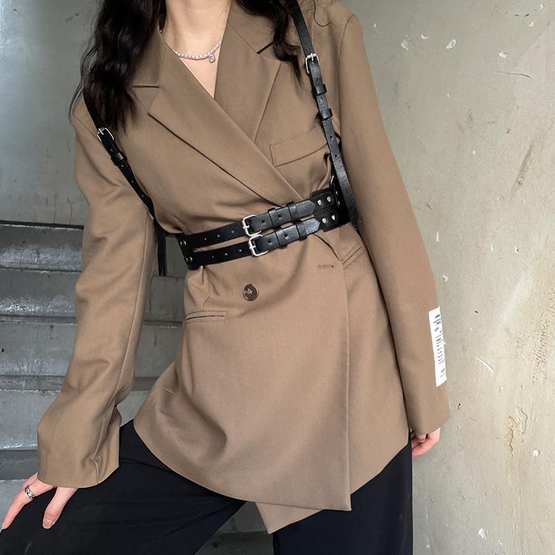 Women's Punk Double Strap Leather Vest Belt for Suits, Coats, and Dresses