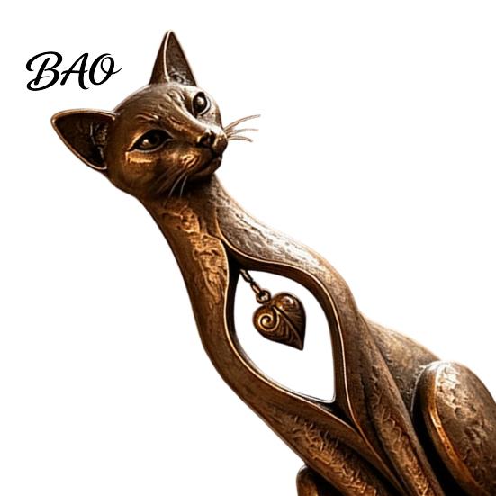 Country Style Decor Vintage Distressed Cat Figurine, Rustic Animal Statue for Desk Shelf Home Small Decor, Handcrafted Retro Ornament, Unique