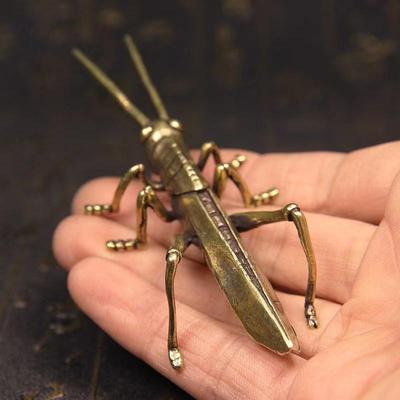 Pure Copper Locust Grasshopper Tea Pet Ornament with Brass Lid - Creative Kung Fu Tea Set Accessory