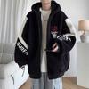 Youth Lambswool Plush Hooded Jacket - Men's Warm Velvet Winter Coat for Junior High, High School, and University Students.