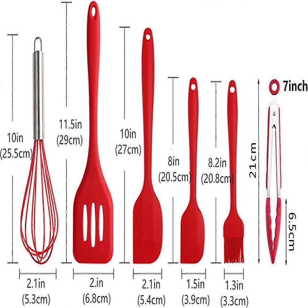 Silicone Kitchen Utensils Set - Non-Stick and Heat Resistant - Including Kitchen Tongs, Spatula, Pastry Brush, Oil Brush, Balloon Whisk, Tools for Bak