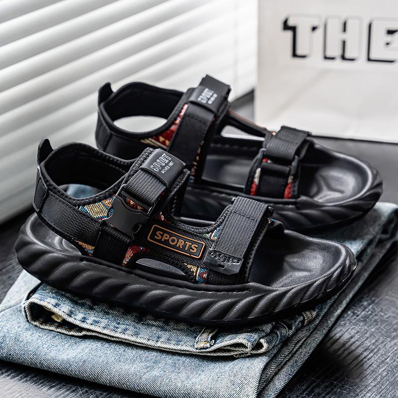 

Fashion 2025 New Men Beach Vacation Sandals Brand Summer Leather Sandals Men Outdoor Thick Soled Comfort Casual Lightweight Sandals 44 чёрный