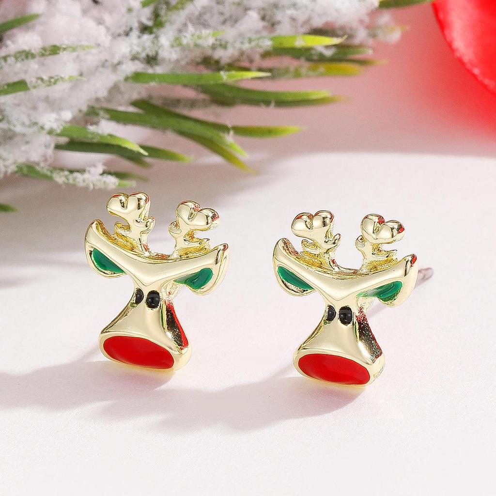 Festive Christmas Tree Stud Earrings with Colorful Enamel and Diamond Inlay