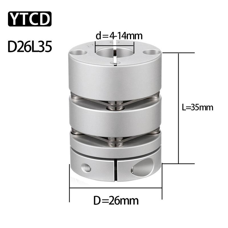 D26L35mm Dual Diaphragm Motor Shaft Coupling  High Torque Stepper Servo Motor Coupler Screw Elasticity Couplers 5mm to 14mm 4X4