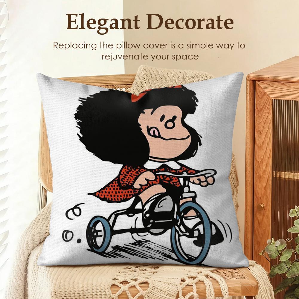 Cartoon Cute MMafaldas Cushion Cover Natural Linen Organic Fabric DoubleSided Printing Sofa Home Decor Gift Pillow Case