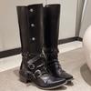 Fashion Wasteland Punk Style Gothic Black Vintage Motorcycles Boots for Women Pointy Toe Rivets Western Boot Shoes