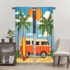Set Of 2 Retro Beach Bus Print Polyester Curtains Vibrant Sunset Palm Tree Design Style Living Curtain Sheer Made With Rod Pocket