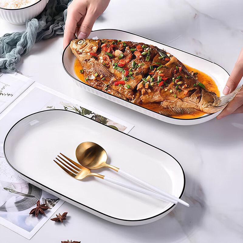 12-Inch Chinese Ceramic Oval Fish Plate