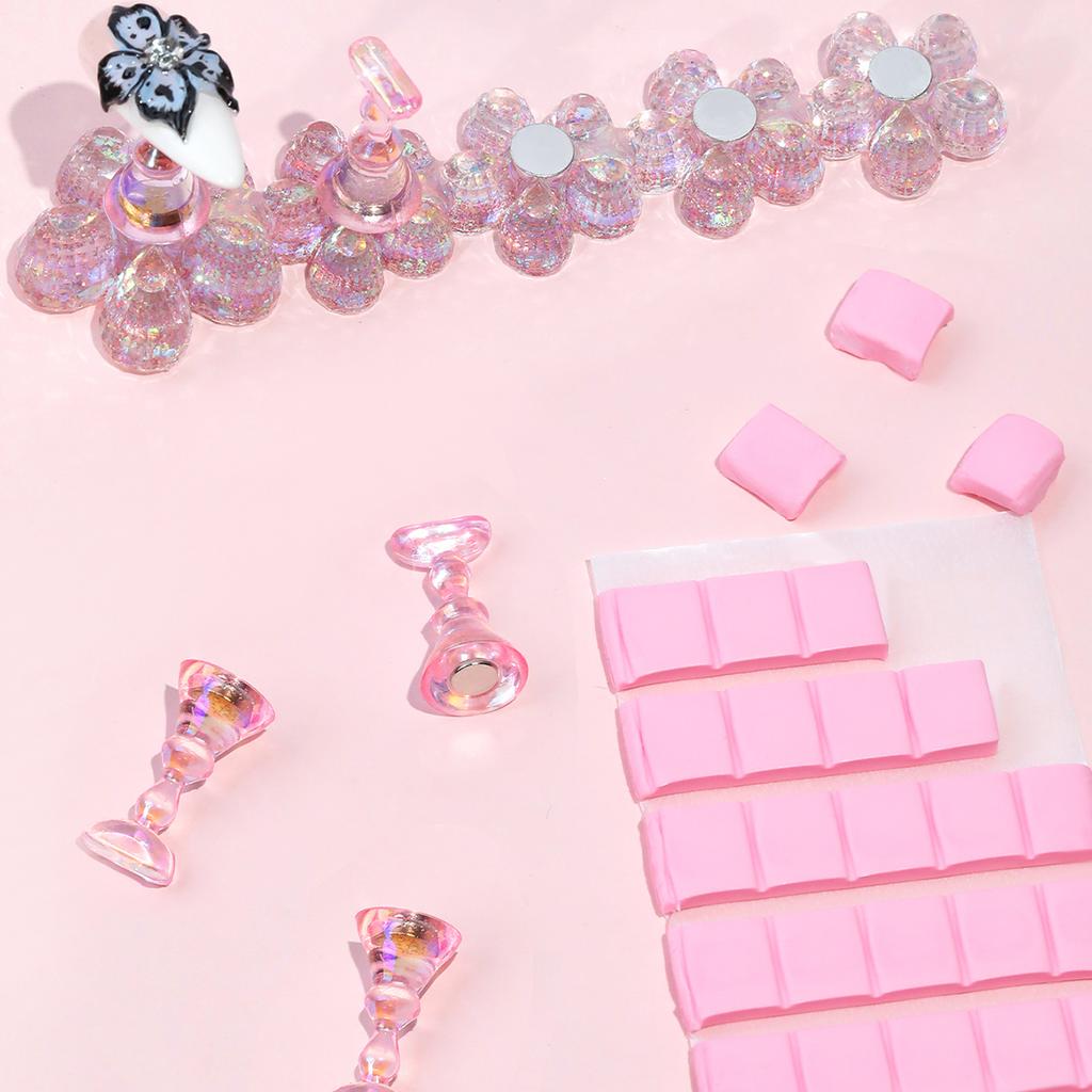 Acrylic Nail Stand Magnetic Nail Holder for Painting Nails Gel Press On Nail Practice with 30PCS Reusable Adhesive Putty for DIY