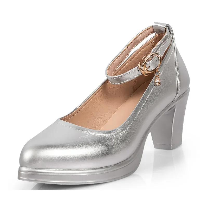 6 9 11cm Kleine Größe 32-43 Flache Echtlederschuhe Damen Plateau-Pumps 2025 Büro-Modell Block Hohe Absätze Schuhe Damen