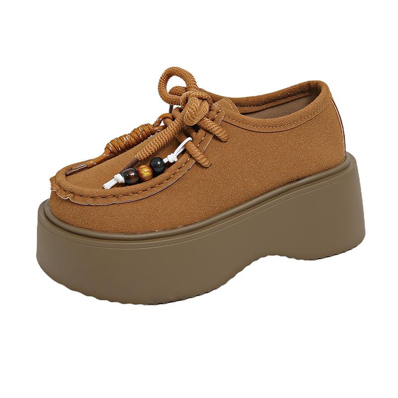 2025 Spring New Fashion Casual Lace-up Women's Thick-soled Outer Wear Explosion Lazy Single Shoes Versatile Niche Ethnic Style