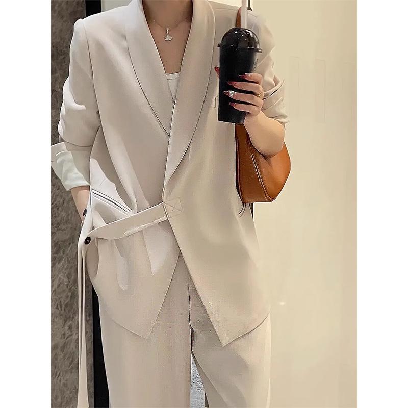 Women's Spring & Autumn Loose Fit Blazer and Wide-Leg Pants Set