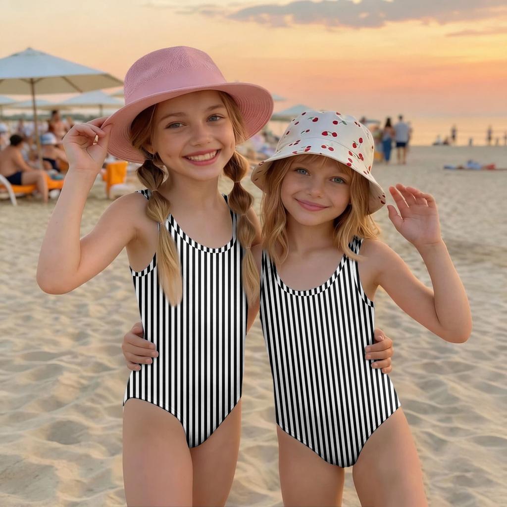 Jednoczęściowy strój kąpielowy dla dziewczynek z paskami Letnia odzież plażowa Dziecięcy swobodny strój kąpielowy dla dzieci Lekkie, wygodne dopasowanie