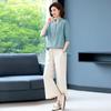 Trendy 2023 Cotton-Linen Two-Piece Set: Short-Sleeved Shirt & Summer Suit for Middle-Aged Moms