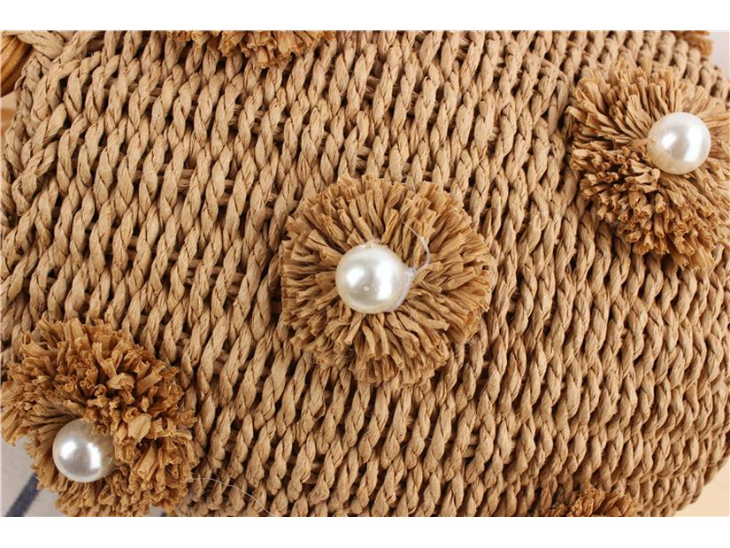 Handcrafted Fashion Bucket Bag: Pearl & Flower Woven Paper Rope Design