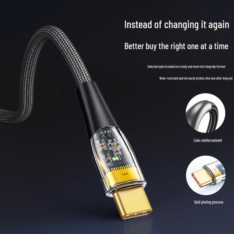 120W Transparent Braided Super Fast Charging Cable, Dual Type-C & Apple PD Compatible, for Huawei, Cross-border Style