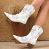 Fashion Square Low Heels Zipper Women Ankle Boot Designer Embroidery Pointed Toe Shoes Spring Autumn