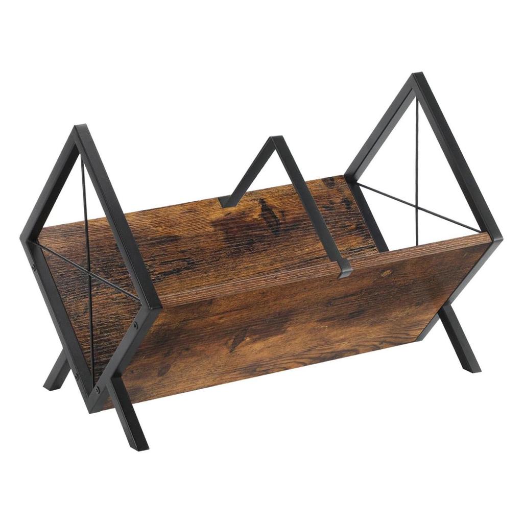 Ironwood Black Vinyl Record, CD, and Book Rack - Iron/Wood Combo Storage Shelf