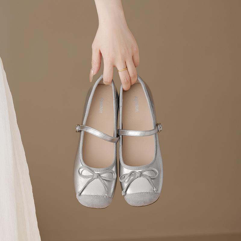 Augustine Silver Single Shoes Women's 2025 New Summer French Beautiful Flat Sole Soft Sole Square Head Mary Jane Single Shoes