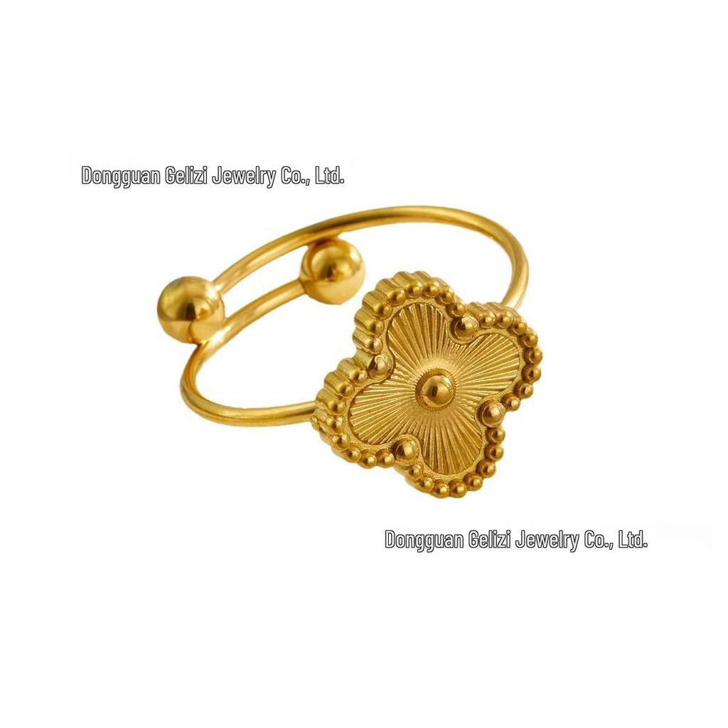 18K Engraved Stainless Steel Four-Leaf Clover Jewelry Set: Necklace, Bracelet, and Earrings