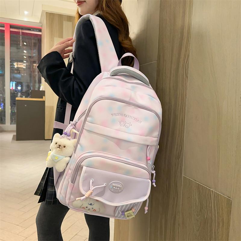 High School Students Lightweight Schoolbag Color Block Large Capacity Backpack