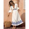 European and American Summer New Bohemian Floral Print V-neck Bubble Sleeve Vacation Dress